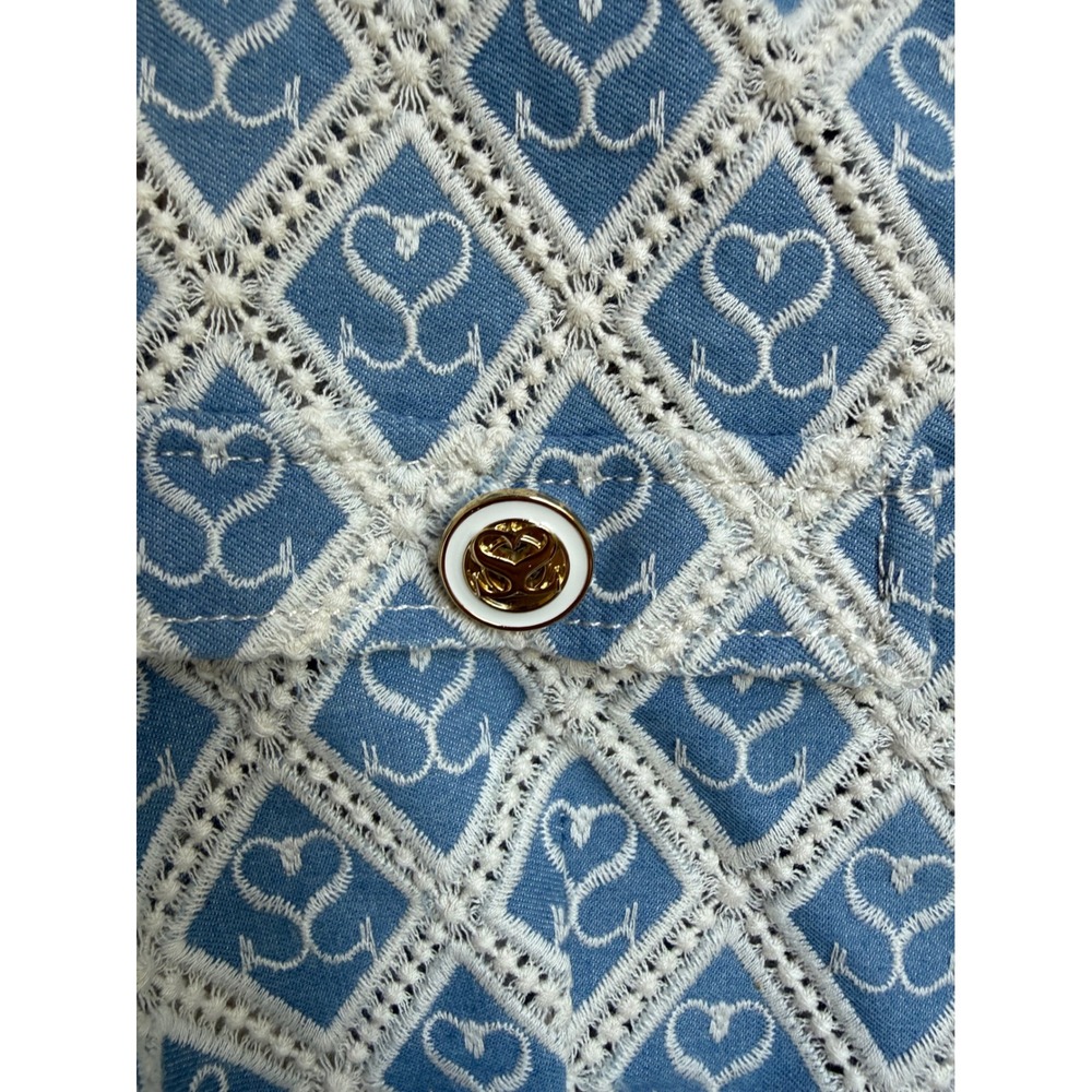 Sandro Blue White Heart Logo Jacquard Zip Front Pleated Mini Dress Size 38/M - Picture 11 of 13